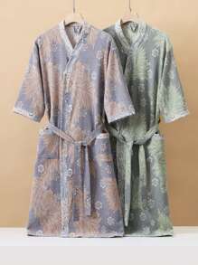 1 Stück langer, vintage Blumenmuster Bademantel, Gaze Bademantel, saugfähig und schnelltrocknend, Damen Bademantel, geeignet als Handtuchmantel, Frühlings/Sommer Nachtwäsche, doppellagige Gaze, Bad- und Heimbedarf Badezimmer Dekoration Schulanfang