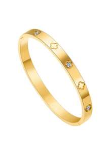 1 Set 3pcs Stainless Steel Minimalistic Floral Hollow Design Bangle Bracelets, Fashion Elegant Creative Personalized Gift For Women Daily Wear