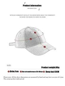 1pc Men's New Washed Shark Embroidery Outdoor Sports Sun Protection Baseball Cap, Street Style Large Head Circumference - Multicolor - View 4