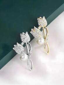 1 Stück Strass-Tulpe Broschen Set, Blendfreie Kragen Anstecknadel Schmuck, hochwertige Damen Anzug/Mantel Brosche, vielseitige rutschfeste Perlen & Strass Tulpe Brosche Accessoire, Geschenk für Mutter/Freundin/Paar