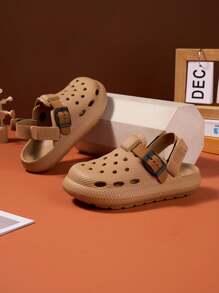 1 Pair Khaki Kids Anti-Slip Sandals, EVA Strap Design For Indoor, Beach, Outdoor Wear, Suitable For Summer