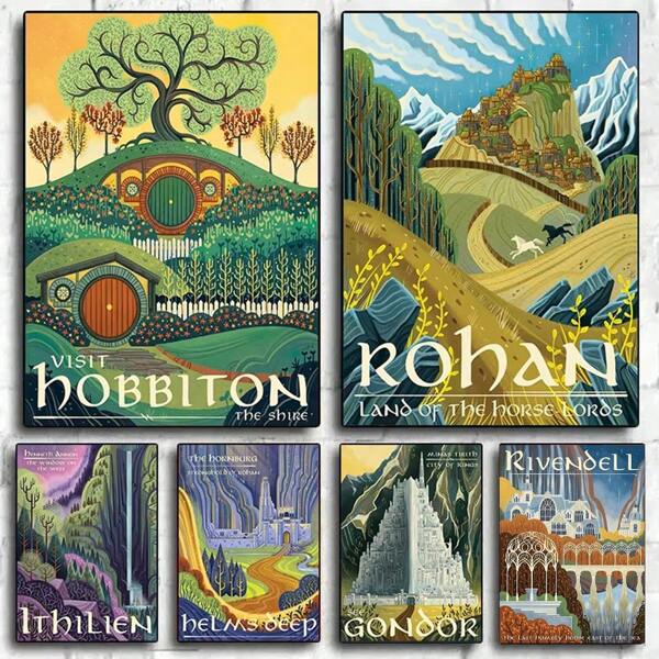1pc /3PCSWall Arts Posters Optional Frame Popular Vintage Modern Abstract Ring Art Vintage Travel Poster Canvas Painting Vintage Movie Mordor Castle Lord Magic Wall Kids Bedroom Home Decor Pictures Frameless/Framed Canvas Art ,Wall Art With Frame