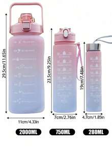 1 件带时间标记的夏季渐变激励水瓶，大容量便携式运动杯（水杯有 2L/750ml/280ml 可选），防漏饮料瓶，健身房/办公室/户外补水追踪器，成人和学生的理想礼物