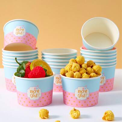 Set de 10 piezas/25 piezas de Tazones desechables de papel con tema de Revelación de Género, Tazones para revelación de género, Cajas para aperitivos, Apropiados para fiestas de cumpleaños, fiestas familiares, picnics, restaurantes, Vajilla para llevar a domicilio