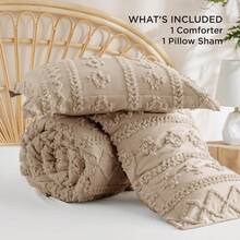 Luxurious Tufted Boho Comforter Set Queen Size - Premium Beige Bedding Ensemble With 3-Piece Shabby Chic Embroidery, Ideal Gifts For Women, Soft Jacquard Queen Comforter For All Seasons - 09 - 卡其色 - 優雅 - 查看 5