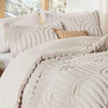 Luxurious Tufted Boho Comforter Set Queen Size - Premium Beige Bedding Ensemble With 3-Piece Shabby Chic Embroidery, Ideal Gifts For Women, Soft Jacquard Queen Comforter For All Seasons - 10 - 米色 - 拱形提花 - 查看 3