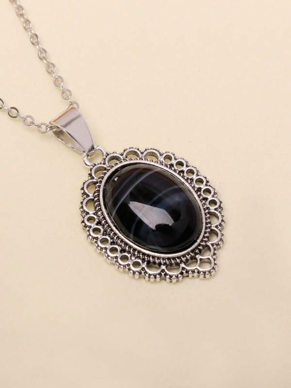 1pc Vintage Faux Turquoise Resin Pendant Necklace, Versatile Design, Multi-Color Options