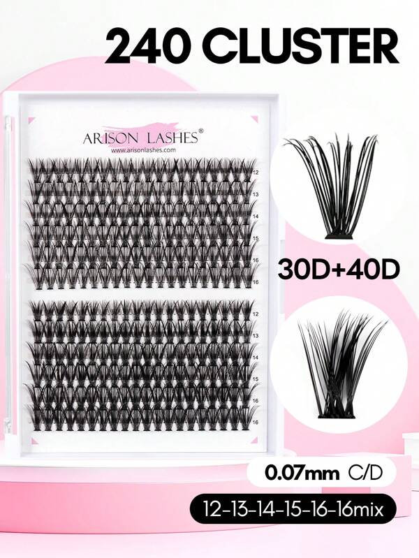 مباكي أريسون، 12 صف من الرموش الصناعية نوع D curl 30D+40D، 240 باقة ، رموش طبيعية المظهر، جودة عالية، لوازم تمديد الرموش ، أدوات مكياج