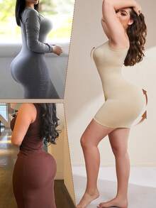 Women's Plus Size Tummy Control Dress Seamless Shapewear Slip Dress Adjustable Strap Shapewear Skirt - Apricot - View 6