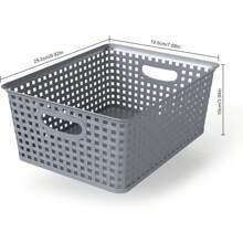 4-Pack Plastic Rattan Storage Baskets, Small Weave Basket Box Set For Kitchen, Bathroom, Bedroom, And Office Organization (L(13.2 X 9.65x 3.55 In))