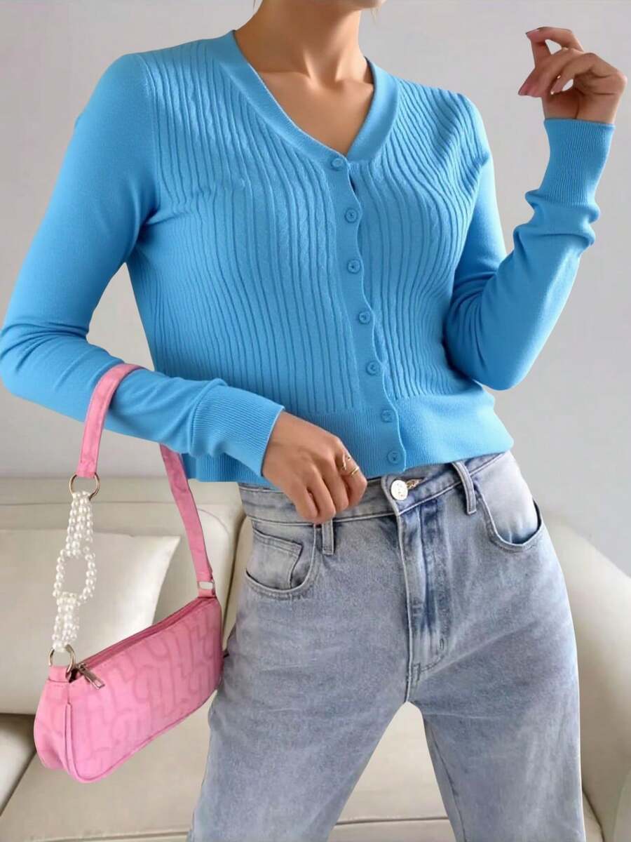 Coat Modal Blouse Long Sleeve With Details Women Thick Design Winter Wool Sweater Printed Details Plain Long Sleeve - 藍色 - 查看 1