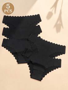 Bộ 5 chiếc quần lót bikini màu trơn gợi cảm, không đường may, viền bèo nhún, thoáng khí, co giãn, thích hợp mặc hàng ngày cho nữ, món đồ lót thiết yếu dành cho phái nữ. - màu đen - Xem 14