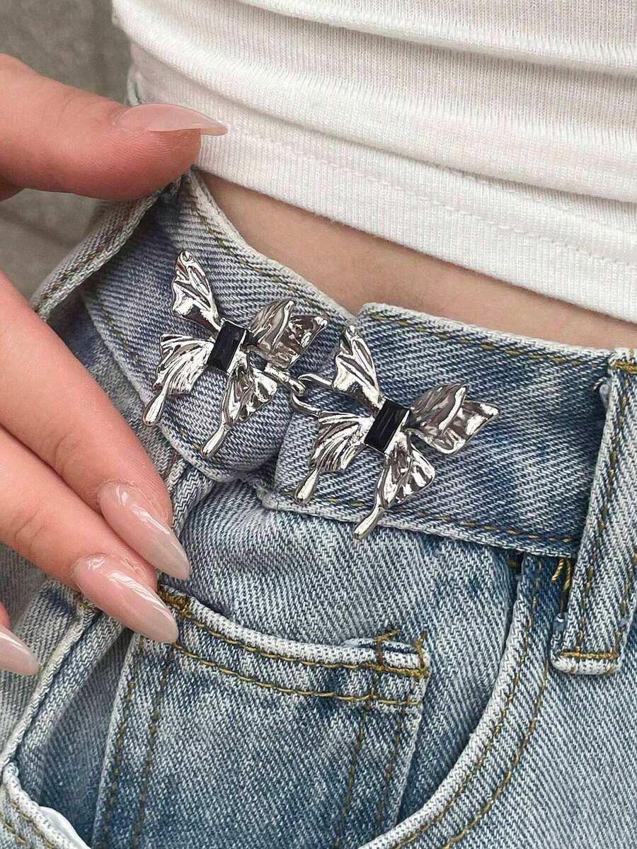 1 Set Women Waistband Button Accessories, Butterfly Buckle Jeans Waist Cincher, Waist Adjusting Clips School