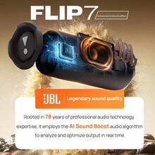 JBL Altavoz Bluetooth portátil FLIP7 Calidad de sonido mejorada con IA Altavoz de pista Reproducción de audio sin pérdida USB-C Diseño avanzado resistente al agua y al polvo Serie inalámbrica múltiple Duración de batería de alta eficiencia Negro - Negro - Ver 4