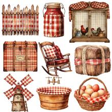 1 Pack Retro Red Plaid Rural Cottage Stickers, DIY Scrapbooking, Diary, Album, Photo Craft Supplies, School Decorative Sticker Materials