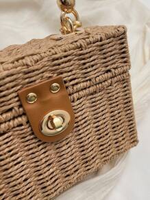 Borsa da vacanza con motivo quadrato minimalista alla moda, borsa quadrata retrò piccola, nuova borsa intrecciata casual e alla moda, borsa a spalla, borsa a tracolla, borsa a mano