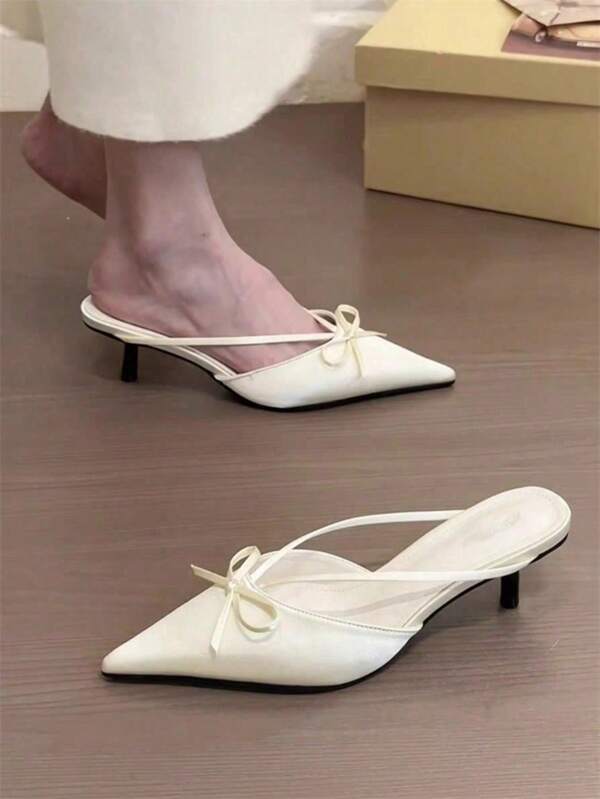 أحذية نسائية بكعب عالي، تصميم ضحل، اللباس المنزلي، خفيفة بشريط، بأصبع قدم مدبب