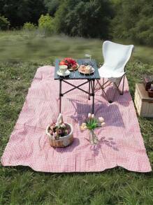 1 pieza Encantadora manta rectangular de pícnic a cuadros rosa y blanco - Mantel tejido a máquina de rayón con bordes con flecos, adecuado para acampar, playa, fotografía al aire libre, accesorio de pícnic