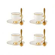 1套欧式奢华金边陶瓷咖啡杯套装带勺，美式咖啡杯碟，奶茶杯，金边陶瓷咖啡杯碟，优雅土耳其咖啡杯碟套装，适用于茶会，下午茶，早茶，聚会等 - 彩色 - 查看 13