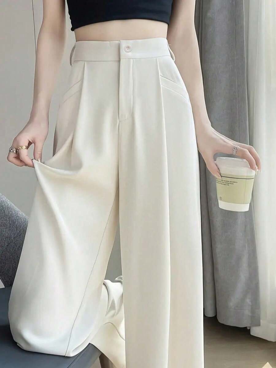 High-End Flowing Straight Leg Casual Maxi Pants For Women - Apricot - View 1