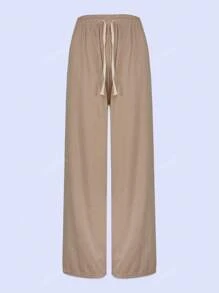 Set de 3 pantalones de pierna amplia para mujer, multicolor, tela de algodón y poliéster, aptos para temporadas de primavera y verano, ajuste de cintura natural, bolsillos funcionales. Frescos, ligeros y cómodos. Te llegarán 3 pantalones en colores al azar.