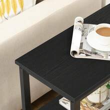End Table, Simple Rustic Side Table With 3-Tier Storage Shelf, Narrow Nightstand For Small Spaces, For Living Room, Bedroom,Easy Assembly, Industrial Design, Rustic Brown And Black BF14BZ01 - Black - View 7