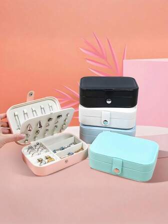 1 件旅行珠宝收纳盒便携式 PU 皮革珠宝收纳盒。防氧化珠宝盒化妆收纳盒，多隔层珠宝展示盒，收纳礼盒，展示盒，简易翻盖，大容量，便携式精致旅行珠宝盒，家用珠宝防尘盒，返校必备