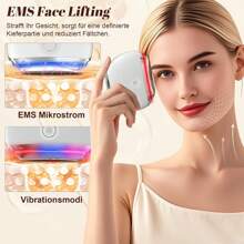 EMS Gua Sha, Gesichtsmassagegerät Gua Sha Elektrisch mit 4 Modi, Wärme&Vibration, Face Lifting Gerät mit Rot,Blau,Lila&Buntfarbigslicht, Geräte zur Faltenreduzierung & Anti-Aging-Geräte - Weiß