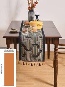 1pc Gold Wavy Striped Jacquard Table Runner, Modern Nordic Style With Tassels, Rectangular Decor For Dining, Coffee, TV Stand, Foyer, Home Decor, Suitable For Holidays, Parties, Birthday, Daily Use