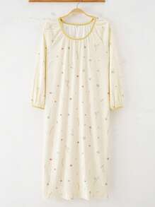 1 pieza Camisón de mujer sencillo y casual, holgado, de manga larga, ropa de casa, pijama bata, adecuado para usar en casa en primavera/otoño, vacaciones