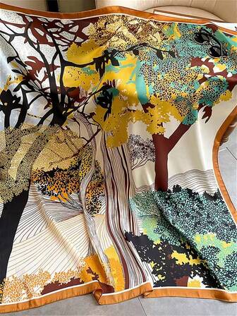 1件装女士缎面佩斯利花纹印花大方巾，时尚披肩，适合派对、旅行、日常穿着。