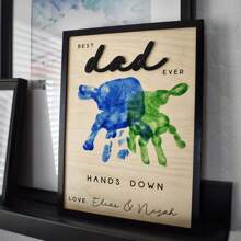 El mejor papá, por siempre en mis manos - Cartel de madera para el Día del Padre con huella de mano, estilo clásico 3D, decoración del hogar multiusos, sin necesidad de energía o batería, texto en inglés, regalo perfecto para papá, regalo del Día del Padre, sorpresa del Día del Padre