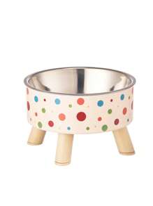 1pc Colorful Polka Dot/Black & White Dot/Plaid Anti-Slip & Anti-Spill Pet Raised Feeder Bowl, Cat/Dog Food Dish, Large Capacity 5.51-3.54 Inch, Essential For Small Dog/Cat Feeding