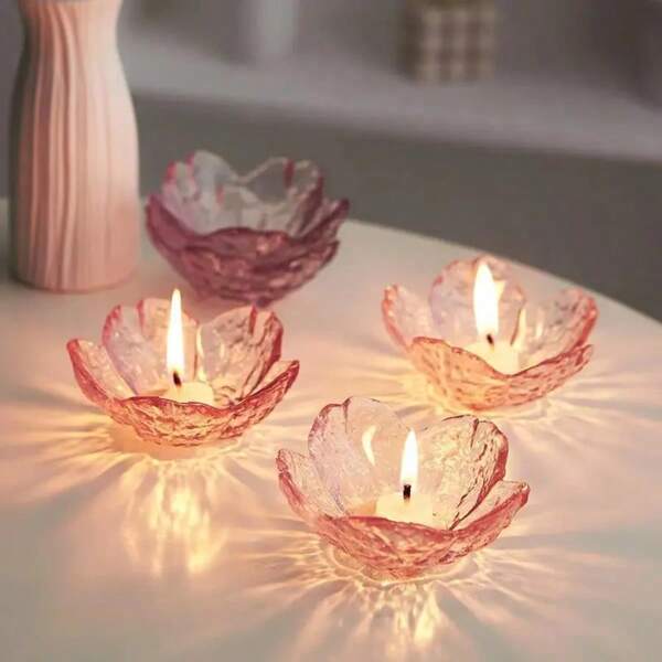 1pc Glass Sakura Candle Holders, Decorative Art Candle Stand, Clear Desktop Candle Holder, Suitable For Living Room, Dining Room, Holiday Decor, Wedding Table Decor, No Power Or Battery Required, Spring/Summer Home Decor