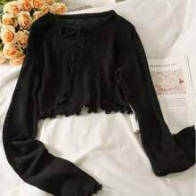 1pc Summer Women Sunscreen Cardigan Ruffle Design Sunscreen Clothing Slim Korean Style Long Sleeve Short Coat