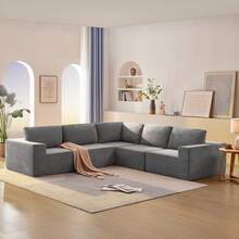 116*116" Modular L Shaped Sectional Sofa, Luxury Floor Couch Set, Upholstered Indoor Furniture, Foam-Filled Compressed Sofa For Living Room, Bedroom, 5 PC Free Combinations - Gray - View 2