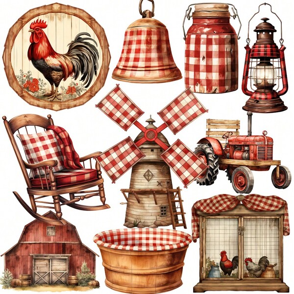 1 Pack Retro Red Plaid Rural Cottage Stickers, DIY Scrapbooking, Diary, Album, Photo Craft Supplies, School Decorative Sticker Materials