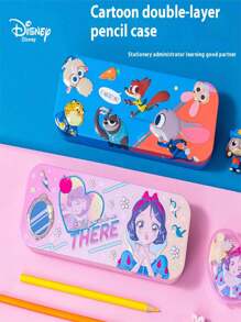 Disney 1pc Disney Double-Layer Metal Stationery & Pencil Case With Cute Cartoon Design, High-Quality Aesthetic Storage Organizer For School, Office, Home Use - Perfect Gift For Back To School, Graduation, Birthday,Pencil Pouch,School Bag