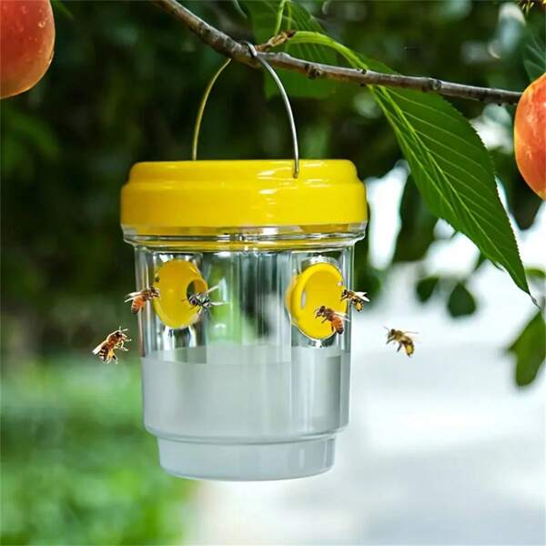 Trampa de insectos transparente de plástico para exteriores con tapa amarilla - no necesita electricidad, atrapa eficazmente moscas de la fruta, avispas y áfidos, diseño transparente para un fácil seguimiento, trampa para moscas