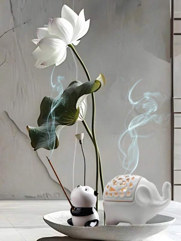 1pc Panda Incense Burner & Elephant Incense Holder, Desktop Backflow Ceramic Aromatherapy Diffuser, Suitable For Living Room, Tea House, Yoga Studio, Meditation Space, Bedroom Decor And Fragrance, Good For Meditation, Relaxation And Ambiance Creation
