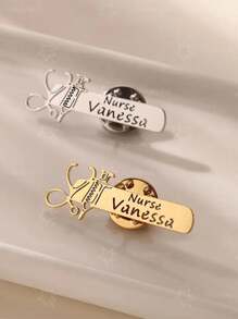 1PC Customized Doctor And Nurse Name Lapel Pin, Personalized Stethoscope And Syringe Shape, Stainless Steel Material, Simple Hollow Design, A Gift For Relatives And Friends, Suitable For Doctors And Nurses