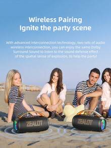 ZEALOT P12 60W 大功率无线音箱，便携式户外低音炮，IPX5 防水，双扬声器，RGB 灯光，支持 SD 卡/USB/AUX 输入，双扬声器菊花链连接，免提通话，兼容智能手机/平板电脑/电视/电脑，适用于户外派对、家庭聚会、海滩派对等场合。 - 均碼 - 查看 11