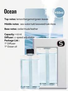 Rechargeable Aromatherapy Diffuser, 6 Modes Essential Oil Diffuser, Air Freshener Diffuser For Home, Car, Bathroom Odor Removal, Humidifier, Commercial Use, Fragrance Options: Coconut, Sandalwood, Ocean, White Tea, Jasmine, Forest