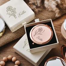 Personalized Birthday Flower Mirror, Customized Name Gift, Bridesmaid Gift, Bridal Shower Gift, Wedding Gift, Mother Carved Pocket Mirror