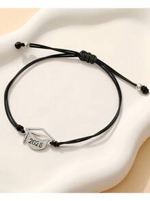 Goodwaro 1 Pc Minimalist Stainless Steel Graduation Cap & Braided Waxed String Bracelet, Graduation Gift Suitable For Men & Women