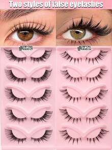 5 Pairs Fluffy False Eyelashes, Natural Looking Short Fake Lashes, Reusable For Beginner - fox eye lashes - View 3