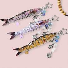 1 pieza Llavero de pez hecho a mano, encantos de bolso de océano, llaveros de océano, llaveros de señuelo de pesca artificial, encantos de peces con cuentas, regalos para pescadores, accesorios escolares y de automóvil, gótico lindo Y2k