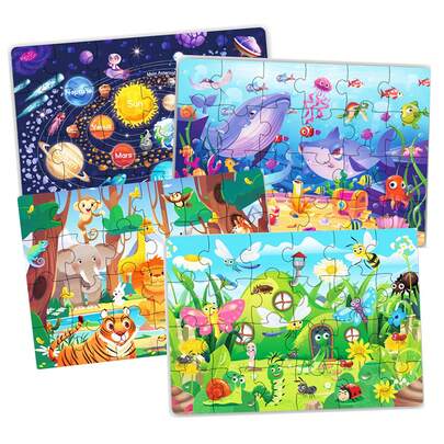 Children's Educational Puzzle - 4 Themes: Animals, Ocean, Space, Insects, 3-6 Years Old Early Learning Puzzle, Set Includes 1 Puzzle (24pcs) + 1 Instruction Manual, Simple Scene Puzzles, Birthday/Holiday Gift, Halloween/Christmas Gift For Boys & Girls, Fun Family Game To Develop Intelligence And Relieve Stress, Suitable For Home, Living Room And Office Decoration, Ideal For Holiday Gifts