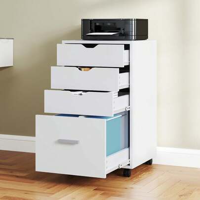 Mobile File Cabinet, 4-Drawer Filing Cabinets For Home & Office, Storage Cabinet With Drawers 4 Wheels, Office Storage Rolling Office Cabinet, Office Drawers Under Desk (White)