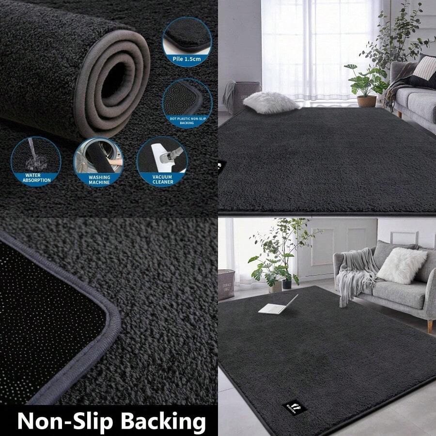 High Quality Living Room Rugs 120x160 Cm Bedroom Microfiber Fluffy Carpet NonSlip Washable Dark Grey Area Rug With Modern Solid Color Low Pile Design - 120x160cm - View 1